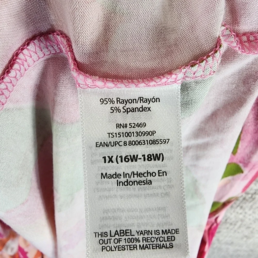 Terra & Sky Floral Knit T-Shirt Dress Womens Plus 1X Short Sleeve Pink NWT - Picture 10 of 11